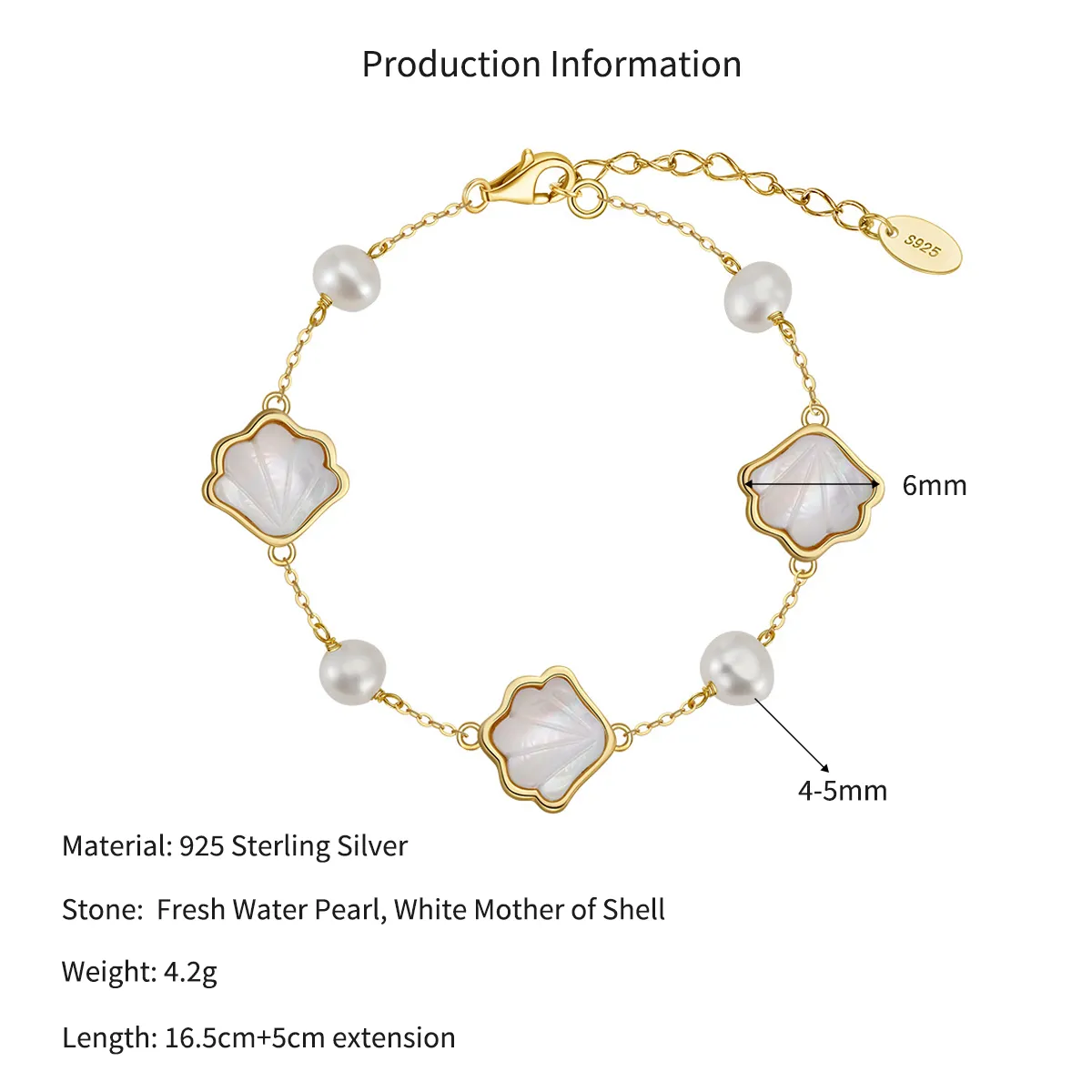 Wholesale 925 Sterling Silver Mother of Pearl Shell Baroque Pearl Bracelet 100500073 - image2