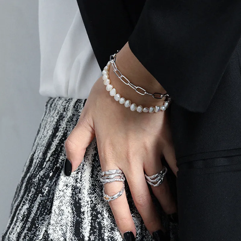 Wholesale 925 Sterling Silver Irregular Natural Freshwater Pearl Bracelet 100500075 - image1