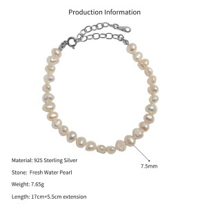 Wholesale 925 Sterling Silver Irregular Natural Freshwater Pearl Bracelet 100500075 Wholesale 925 Sterling Silver Irregular Natural Freshwater Pearl Bracelet 100500075