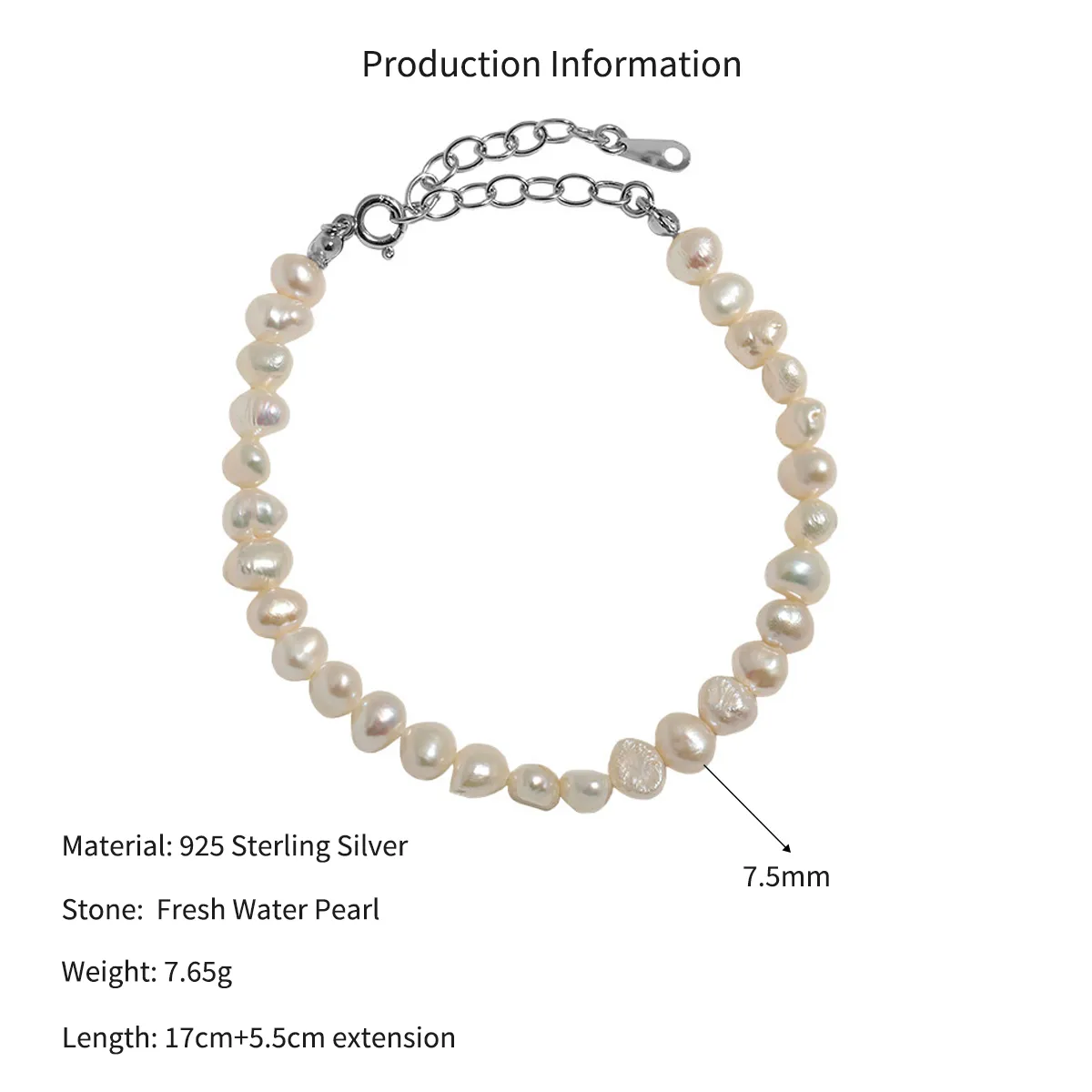 Wholesale 925 Sterling Silver Irregular Natural Freshwater Pearl Bracelet 100500075 - image2