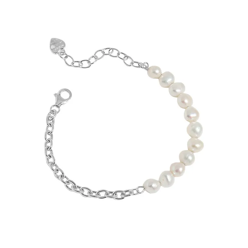 Wholesale 925 Sterling Silver Baroque Freshwater Pearl Chain Bracelet 100500076