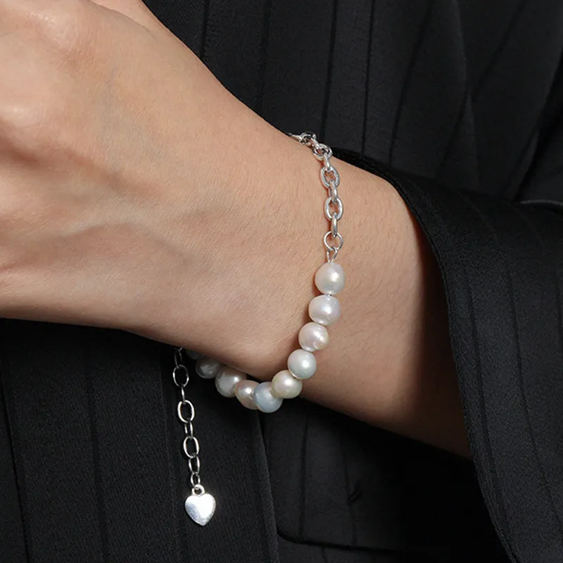 Wholesale 925 Sterling Silver Baroque Freshwater Pearl Chain Bracelet 100500076 - image1