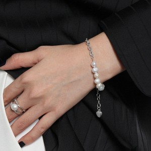 Wholesale 925 Sterling Silver Baroque Freshwater Pearl Chain Bracelet 100500076 Wholesale 925 Sterling Silver Baroque Freshwater Pearl Chain Bracelet 100500076