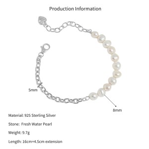 Wholesale 925 Sterling Silver Baroque Freshwater Pearl Chain Bracelet 100500076 Wholesale 925 Sterling Silver Baroque Freshwater Pearl Chain Bracelet 100500076
