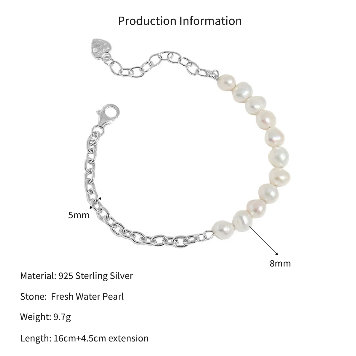 Wholesale 925 Sterling Silver Baroque Freshwater Pearl Chain Bracelet 100500076 - image2