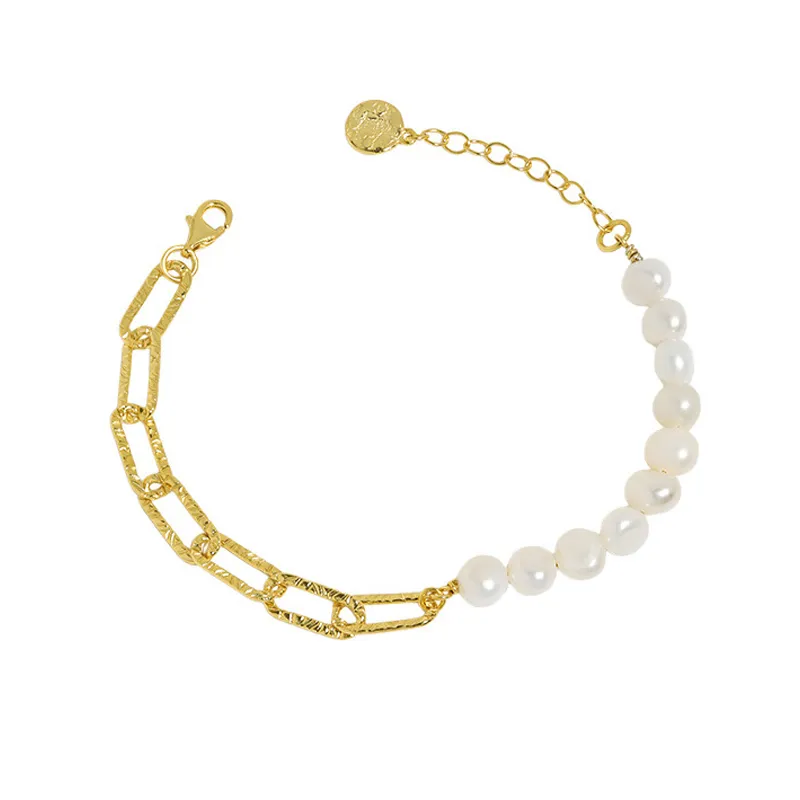 Wholesale 925 Sterling Silver Freshwater Pearl Paperclip Chain Bracelet 100500077