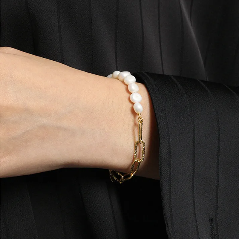 Wholesale 925 Sterling Silver Freshwater Pearl Paperclip Chain Bracelet 100500077 - image1