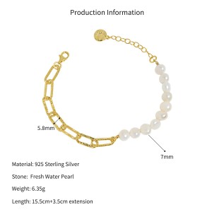 Wholesale 925 Sterling Silver Freshwater Pearl Paperclip Chain Bracelet 100500077 Wholesale 925 Sterling Silver Freshwater Pearl Paperclip Chain Bracelet 100500077