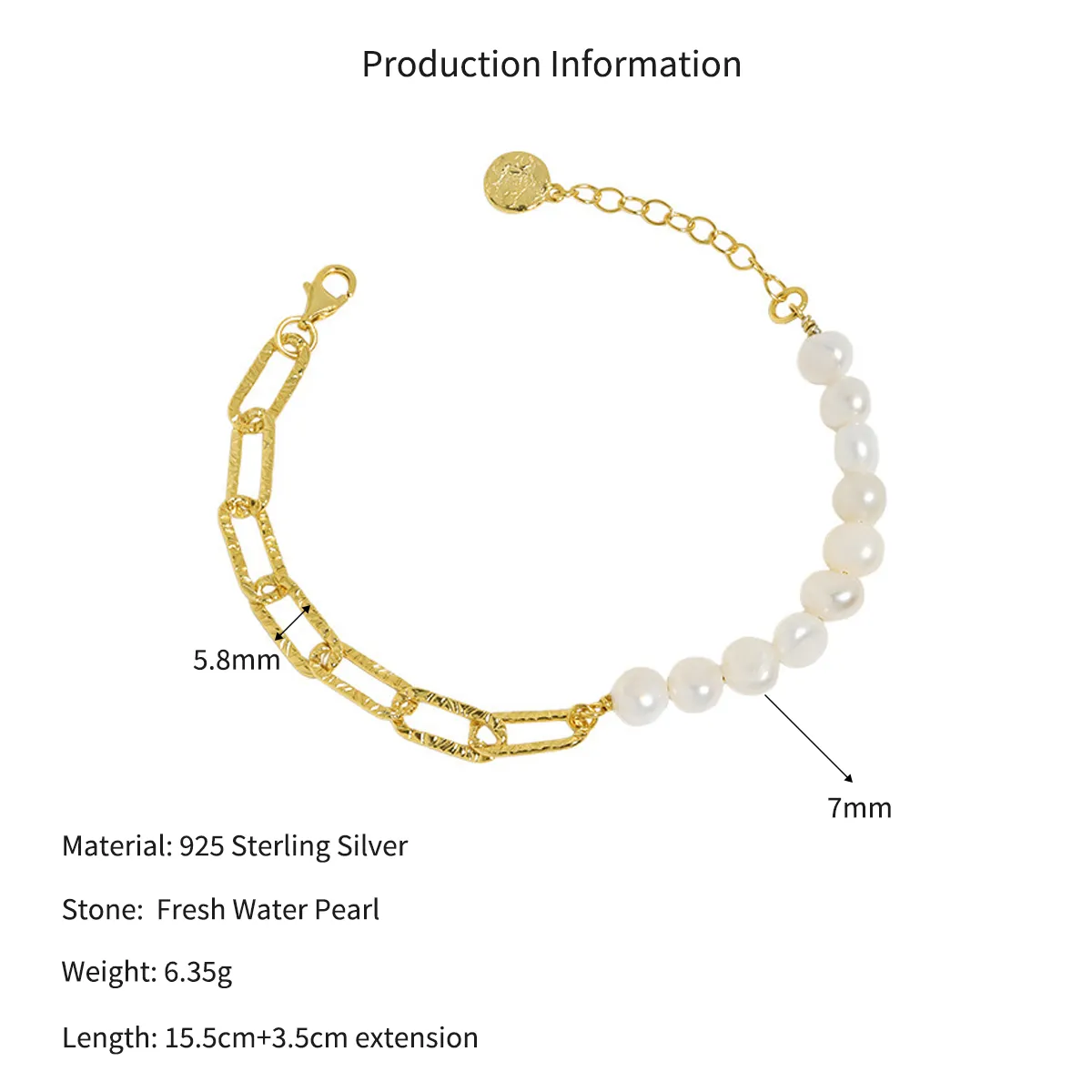 Wholesale 925 Sterling Silver Freshwater Pearl Paperclip Chain Bracelet 100500077 - image2