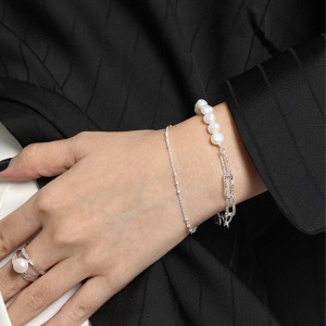 Wholesale 925 Sterling Silver Freshwater Pearl Paperclip Chain Bracelet 100500077 Wholesale 925 Sterling Silver Freshwater Pearl Paperclip Chain Bracelet 100500077