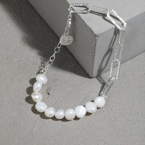 Wholesale 925 Sterling Silver Freshwater Pearl Paperclip Chain Bracelet 100500077 Wholesale 925 Sterling Silver Freshwater Pearl Paperclip Chain Bracelet 100500077