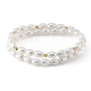 Wholesale 925 Sterling Silver Freshwater Pearl Double Wrap Stretch Bracelet 100500079