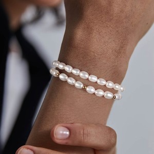 Wholesale 925 Sterling Silver Freshwater Pearl Double Wrap Stretch Bracelet 100500079