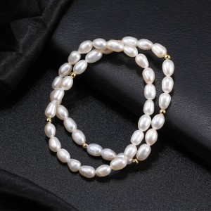 Wholesale 925 Sterling Silver Freshwater Pearl Double Wrap Stretch Bracelet 100500079