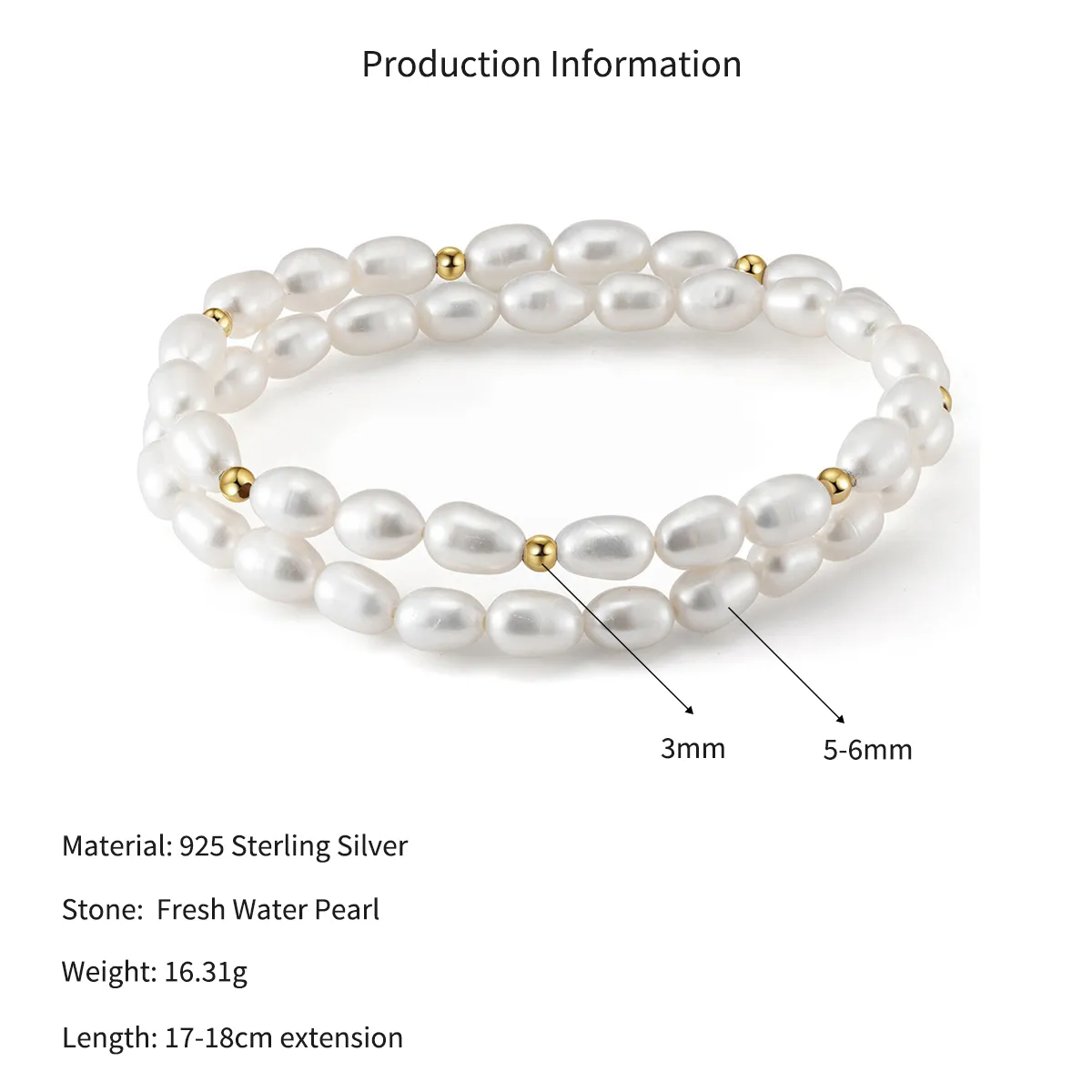 Wholesale 925 Sterling Silver Freshwater Pearl Double Wrap Stretch Bracelet 100500079 - image2