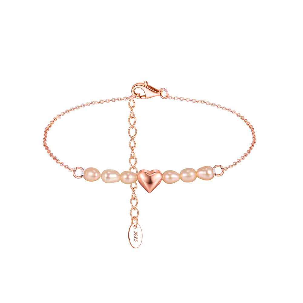 Wholesale 925 Sterling Silver Freshwater Pearl Heart Charm Bracelet 100500080