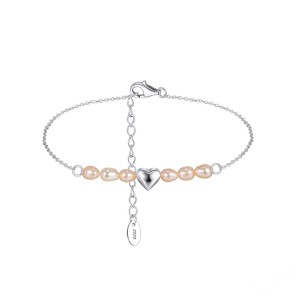 Wholesale 925 Sterling Silver Freshwater Pearl Heart Charm Bracelet 100500080