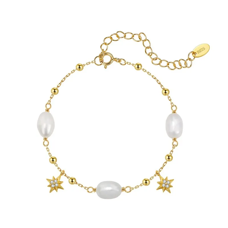 Wholesale 925 Sterling Silver Freshwater Pearl Starburst Charm Bracelet 100500081 Wholesale 925 Sterling Silver Freshwater Pearl Starburst Charm Bracelet 100500081