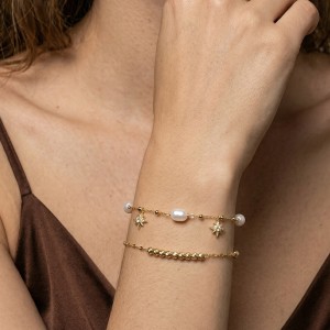Wholesale 925 Sterling Silver Freshwater Pearl Starburst Charm Bracelet 100500081