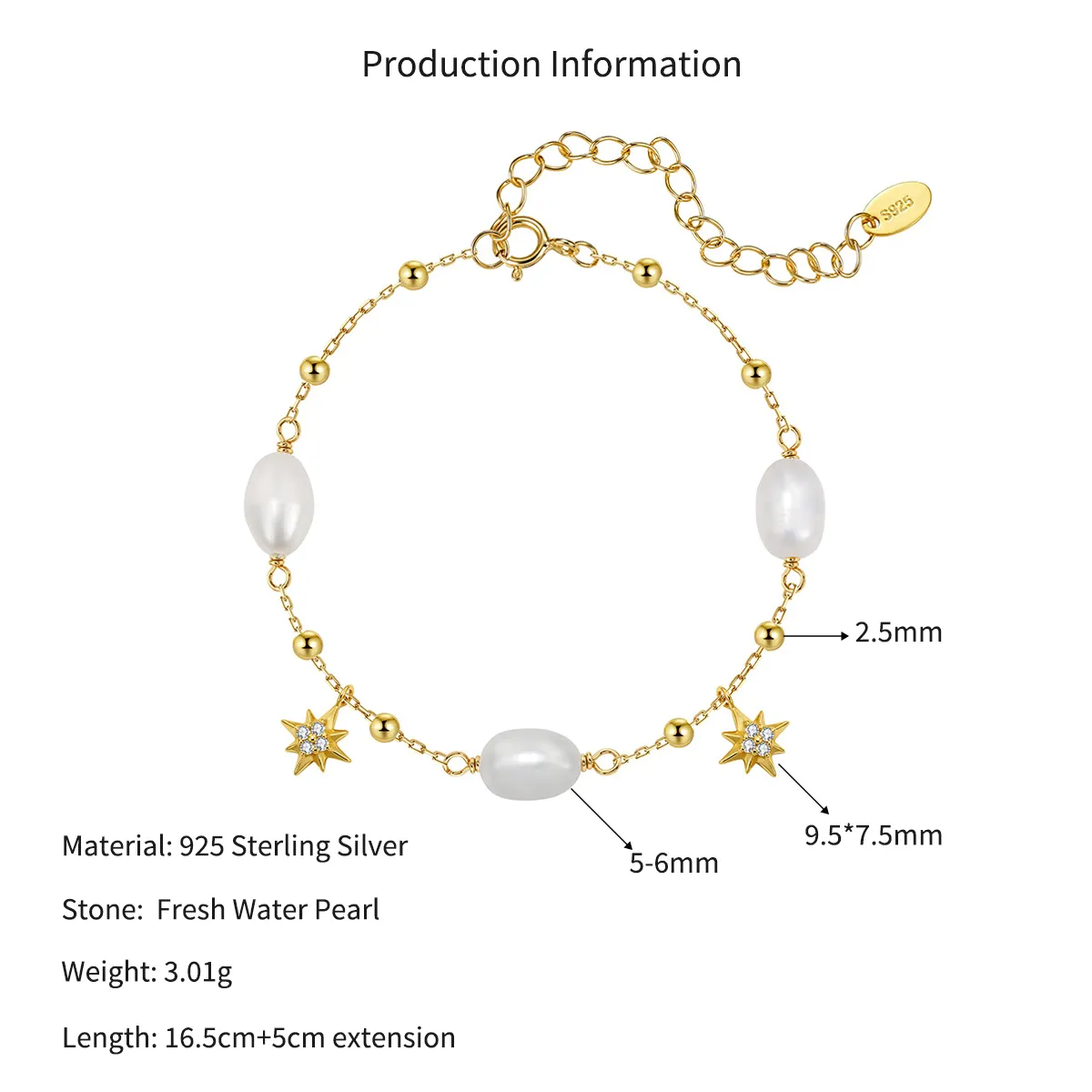 Wholesale 925 Sterling Silver Freshwater Pearl Starburst Charm Bracelet 100500081 - image2