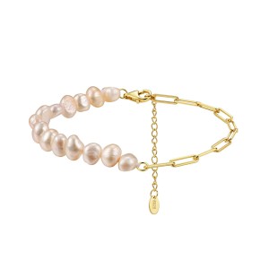 Wholesale 925 Sterling Silver Baroque Pearl Paperclip Chain Bracelet 100500084