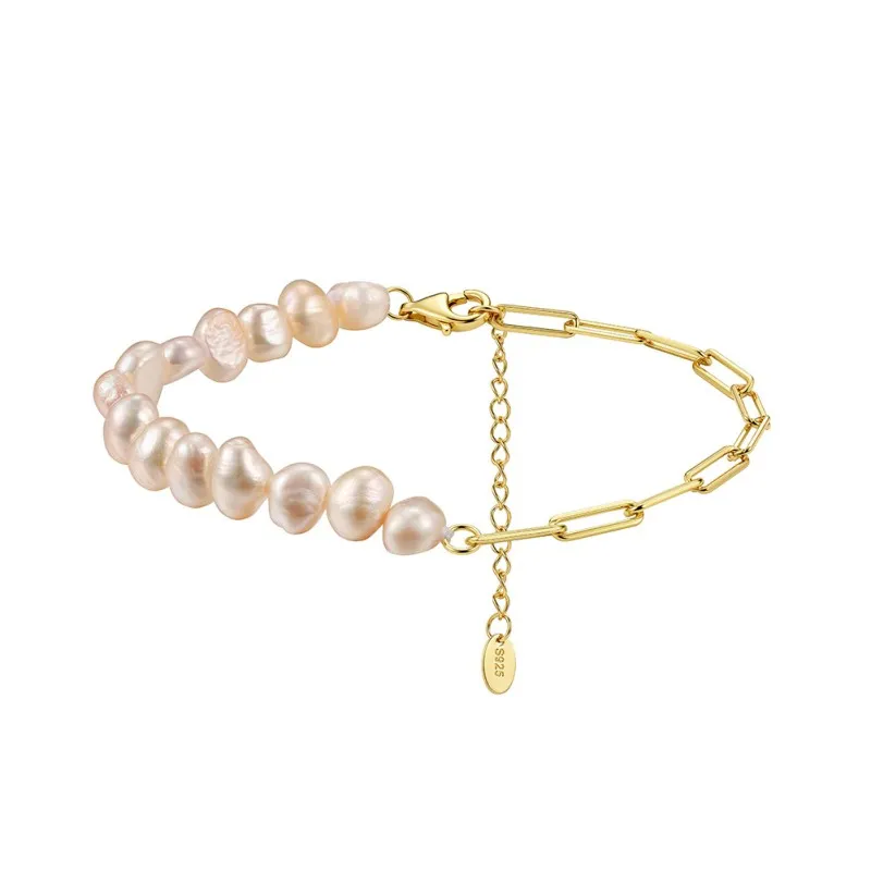 Wholesale 925 Sterling Silver Baroque Pearl Paperclip Chain Bracelet 100500084 Wholesale 925 Sterling Silver Baroque Pearl Paperclip Chain Bracelet 100500084