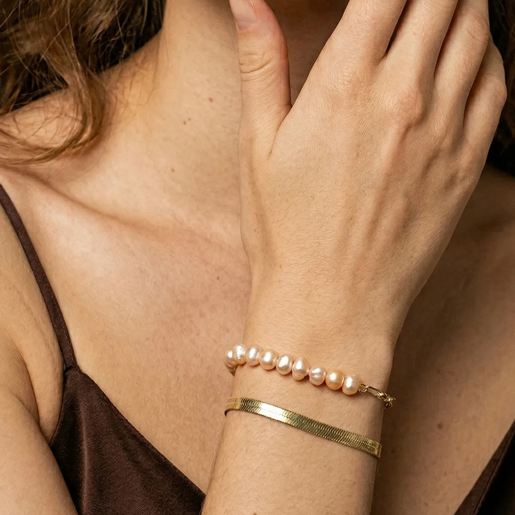 Wholesale 925 Sterling Silver Baroque Pearl Paperclip Chain Bracelet 100500084 - image1