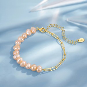 Wholesale 925 Sterling Silver Baroque Pearl Paperclip Chain Bracelet 100500084