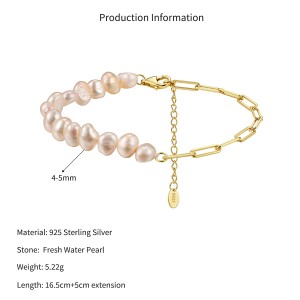 Wholesale 925 Sterling Silver Baroque Pearl Paperclip Chain Bracelet 100500084