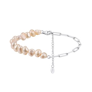 Wholesale 925 Sterling Silver Baroque Pearl Paperclip Chain Bracelet 100500084