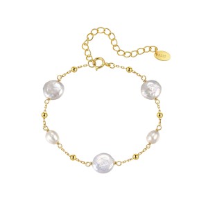 Wholesale 925 Sterling Silver Baroque Freshwater Pearl Station Bracelet 100500085