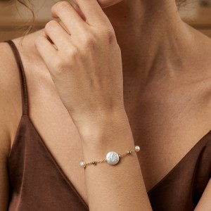 Wholesale 925 Sterling Silver Baroque Freshwater Pearl Station Bracelet 100500085