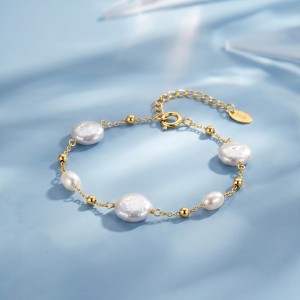 Wholesale 925 Sterling Silver Baroque Freshwater Pearl Station Bracelet 100500085