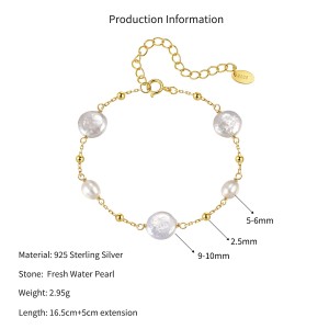 Wholesale 925 Sterling Silver Baroque Freshwater Pearl Station Bracelet 100500085