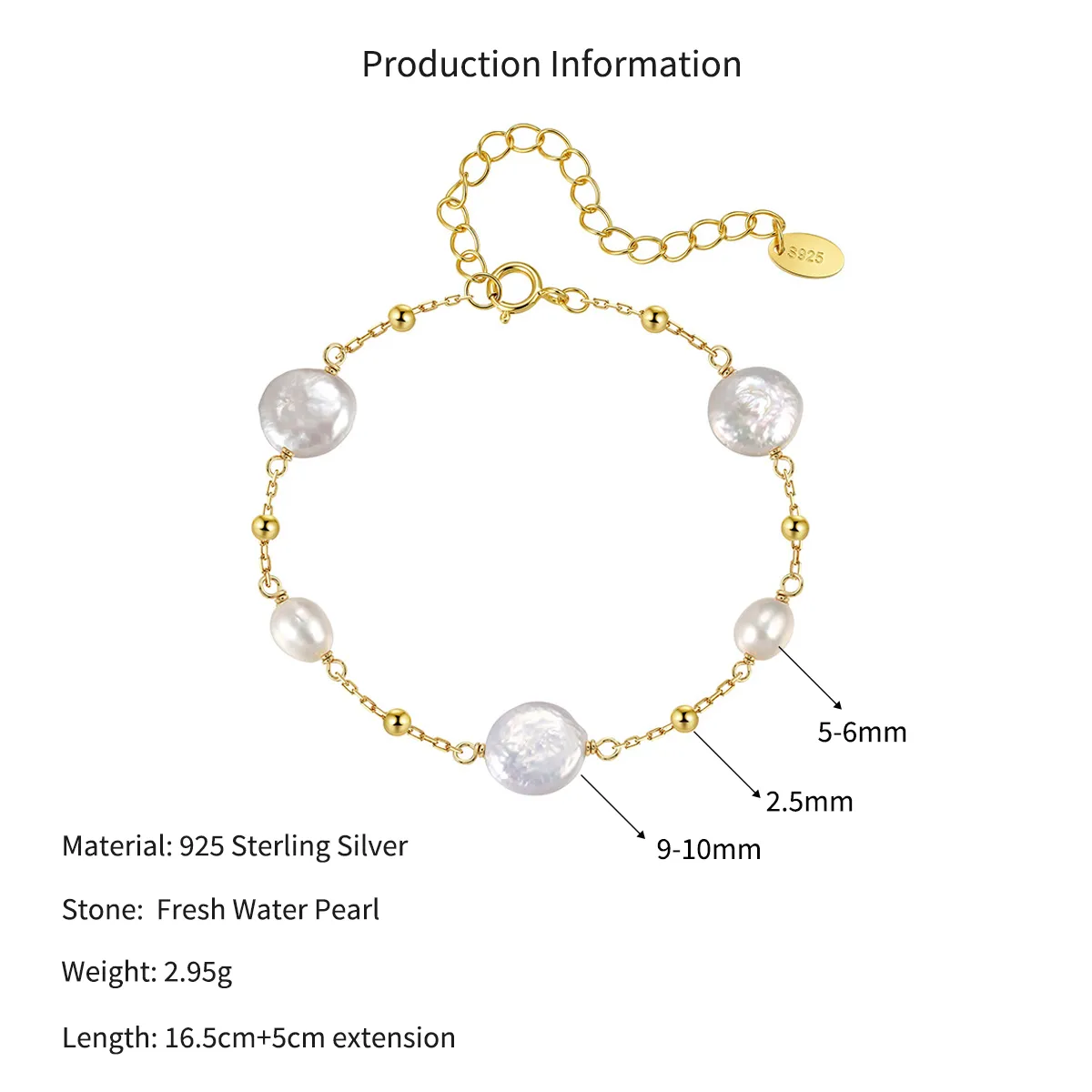 Wholesale 925 Sterling Silver Baroque Freshwater Pearl Station Bracelet 100500085 - image2