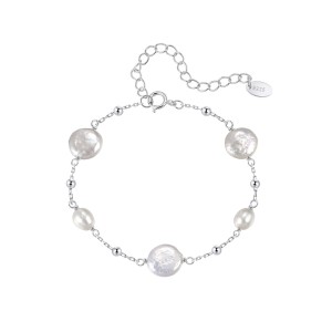 Wholesale 925 Sterling Silver Baroque Freshwater Pearl Station Bracelet 100500085