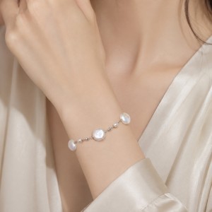 Wholesale 925 Sterling Silver Baroque Freshwater Pearl Station Bracelet 100500085
