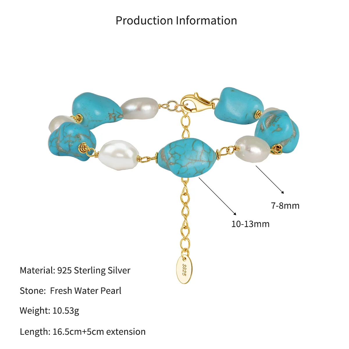 Wholesale 925 Sterling Silver Freshwater Pearl Turquoise Statement Bracelet 100500086 - image2