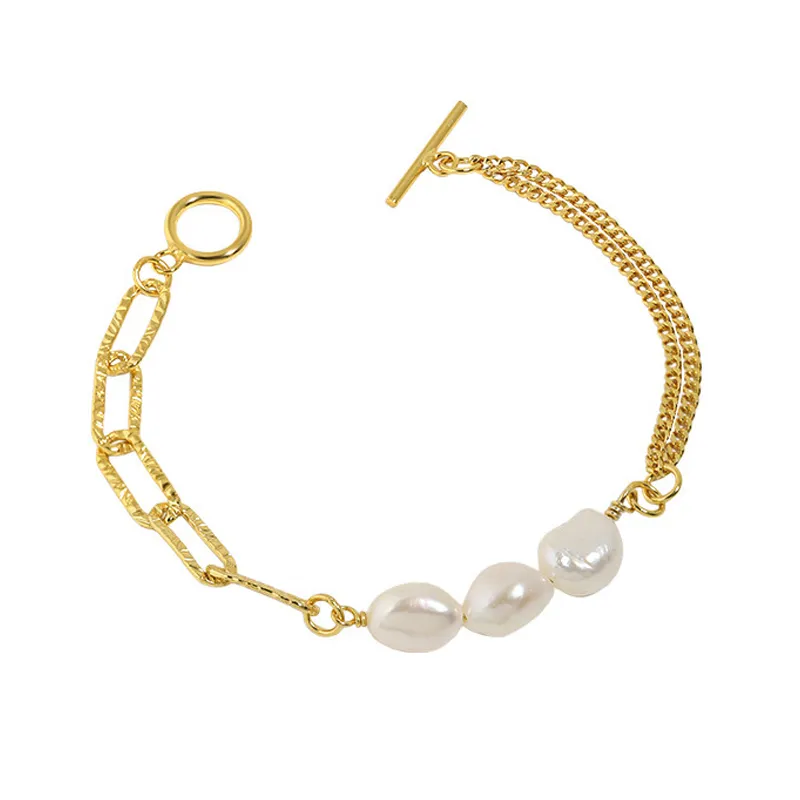 Wholesale 925 Sterling Silver Freshwater Pearl Double Chain Toggle Bracelet 100500087 Wholesale 925 Sterling Silver Freshwater Pearl Double Chain Toggle Bracelet 100500087