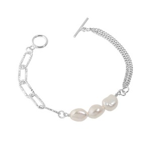 Wholesale 925 Sterling Silver Freshwater Pearl Double Chain Toggle Bracelet 100500087 Wholesale 925 Sterling Silver Freshwater Pearl Double Chain Toggle Bracelet 100500087