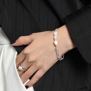 Wholesale 925 Sterling Silver Freshwater Pearl Double Chain Toggle Bracelet 100500087 Wholesale 925 Sterling Silver Freshwater Pearl Double Chain Toggle Bracelet 100500087