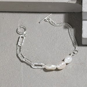 Wholesale 925 Sterling Silver Freshwater Pearl Double Chain Toggle Bracelet 100500087 Wholesale 925 Sterling Silver Freshwater Pearl Double Chain Toggle Bracelet 100500087