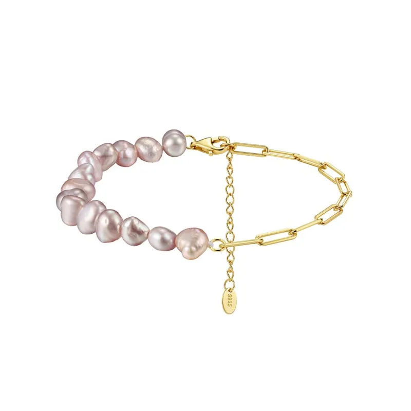 Wholesale 925 Sterling Silver Baroque Pearl Paperclip Chain Bracelet 100500088 Wholesale 925 Sterling Silver Baroque Pearl Paperclip Chain Bracelet 100500088
