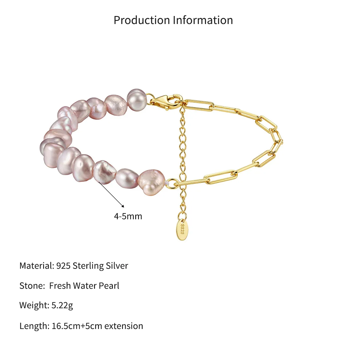Wholesale 925 Sterling Silver Baroque Pearl Paperclip Chain Bracelet 100500088 - image2
