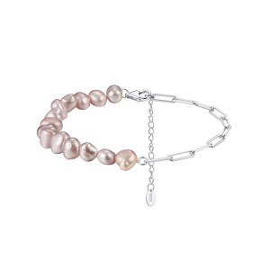 Wholesale 925 Sterling Silver Baroque Pearl Paperclip Chain Bracelet 100500088 Wholesale 925 Sterling Silver Baroque Pearl Paperclip Chain Bracelet 100500088