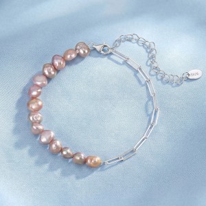 Wholesale 925 Sterling Silver Baroque Pearl Paperclip Chain Bracelet 100500088 Wholesale 925 Sterling Silver Baroque Pearl Paperclip Chain Bracelet 100500088
