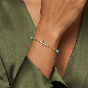 Wholesale 925 Sterling Silver Cross Freshwater Pearl Turquoise Bracelet 100500089 Wholesale 925 Sterling Silver Cross Freshwater Pearl Turquoise Bracelet 100500089