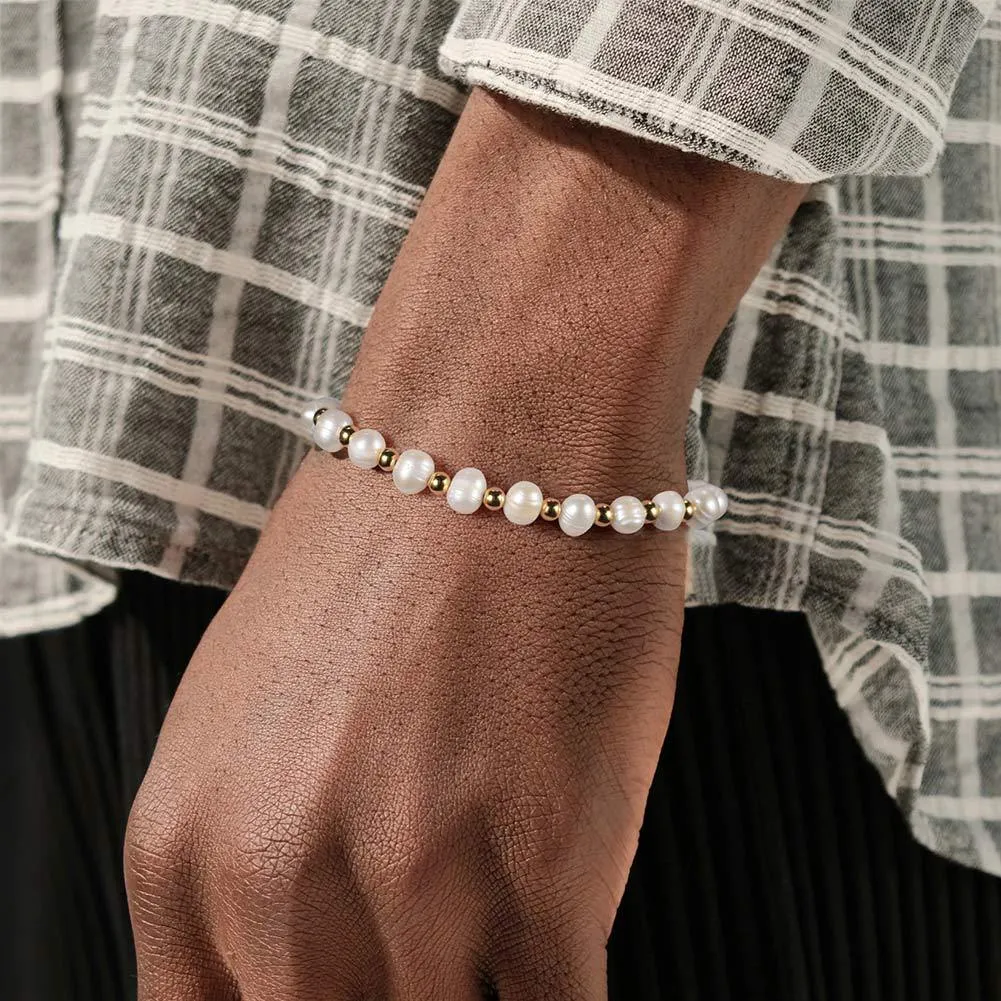 Wholesale 925 Sterling Silver Men Freshwater Pearl Beaded Bracelet100500090 - image1