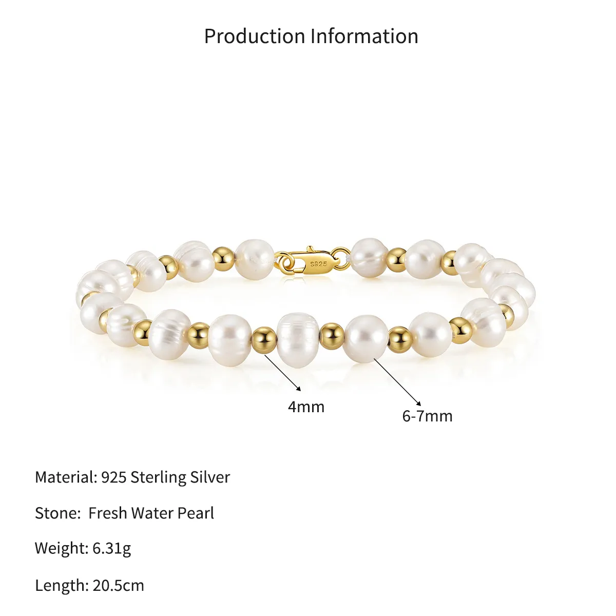 Wholesale 925 Sterling Silver Men Freshwater Pearl Beaded Bracelet100500090 - image2