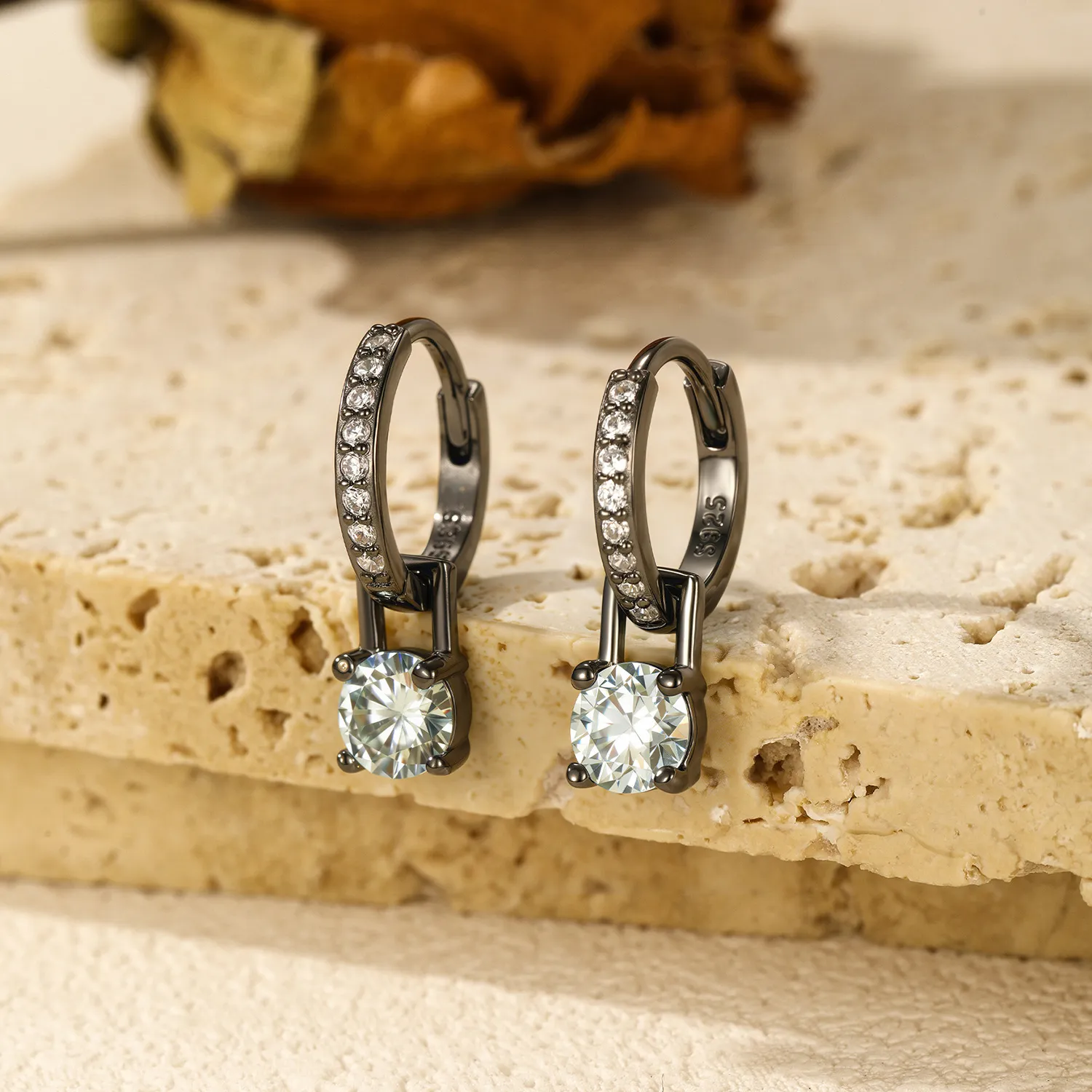 S925 Ash Black Moissanite Dangle Hoop Earring 110100002 - image2